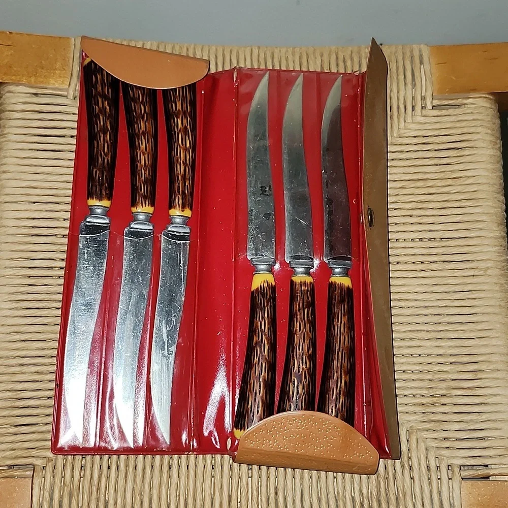Vintage faux antler filet knives set of 6